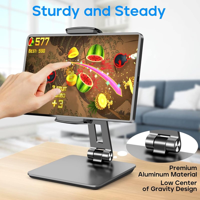 ROADOM Tablet Stand, Adjustable 360° Swivel Bracket, 180° Tiltable Clamp,Foldable Tablet Holder for 4.7-17.3'' iPhone/iPad/Tablet/Portable Monitor, Aluminum Alloy, Black - Image 2